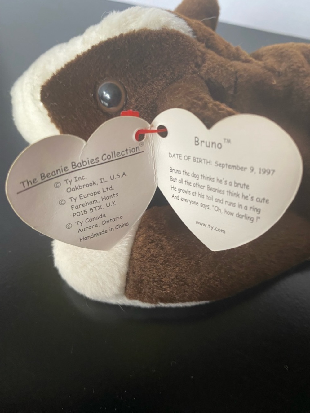 Ty Beanie Baby Bruno Plush Dog in Brown and Cream